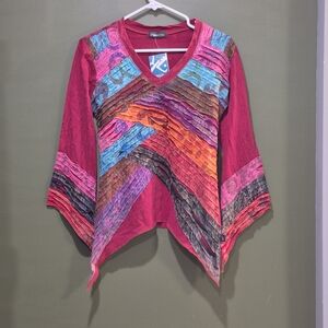 Colorful V-Neck Tunic with Asymmetrical Hem